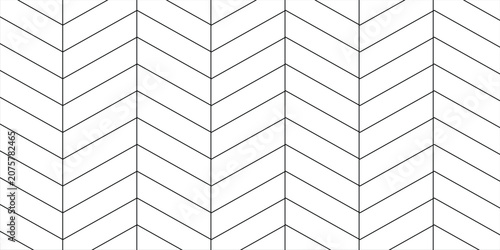 White chevron herringbone parquet floor seamless pattern with diagonal panels. Vector wooden or brick wall texture. Modern interior background. Outline monochrome wallpaper.