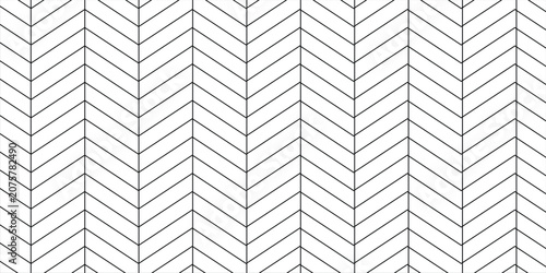 White chevron herringbone parquet floor seamless pattern with diagonal panels. Vector wooden or brick wall texture. Modern interior background. Outline monochrome wallpaper.
