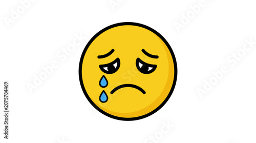 Tableau sur toile Sad Face Emoji: A classic yellow smiley face illustration conveying sadness and disappointment, with downturned mouth and tearful eyes