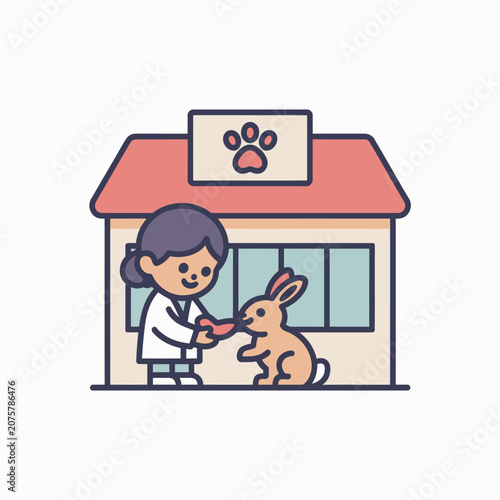 Veterinarian Examining a Rabbit Patient.