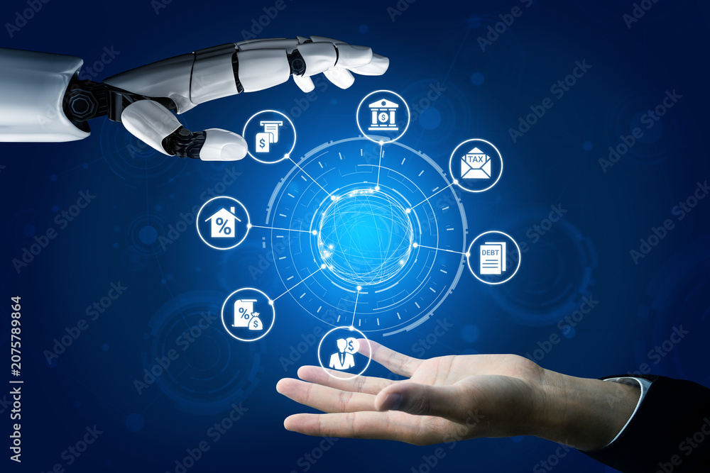 Fototapeta premium AI assisted personal finance with budgeting, savings and investment icons representing financial planning, digital money management and personal economy strategy Entice
