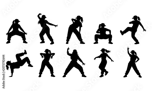 Cuadro en lienzo Hip hop street dance silhouette vector set