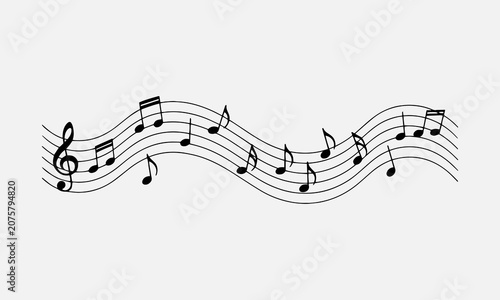 Obraz na plátně Music notes wave, group musical notes background.