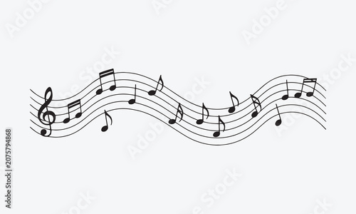 Music notes wave, group musical notes background.