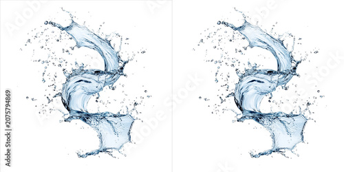 Foto Dynamic blue water splash with droplets isolated on transparent background