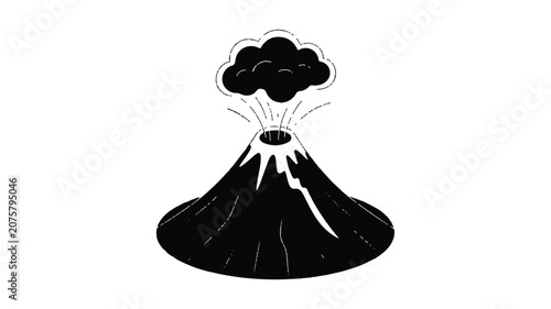 A minimalist illustration of an erupting volcano spewing ash and smoke