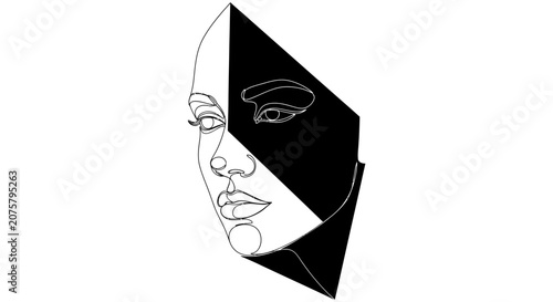 Geometric black and white portrait of a female face.