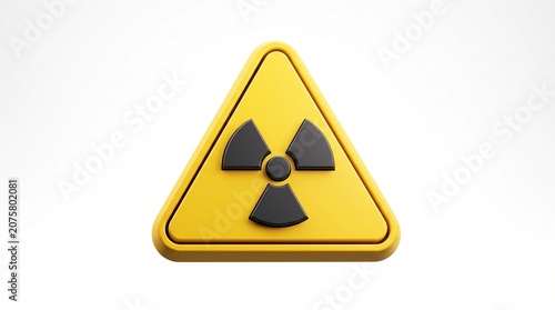 3D Isolated Radioactive Warning Sign with Yellow Triangle and Black Hazard Symbol for Danger and Safety Alerts