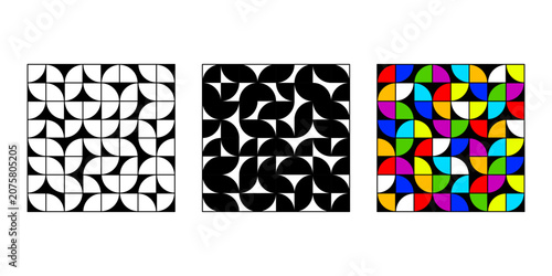 Bild auf Leinwand Abstract geometric pattern collection with semicircle shapes and colorful modular designs, ideal for wallpapers, textiles, packaging, and modern graphics