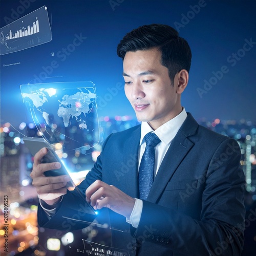 Futuristic businessman with tablet