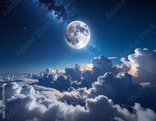 Majestic moonlit clouds and stars