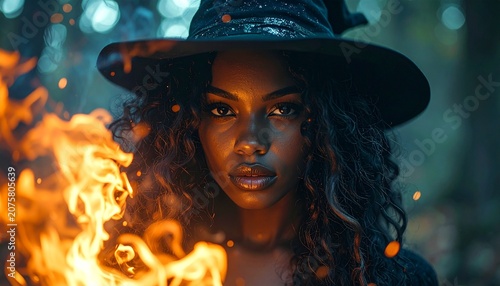 Mystical woman in fiery aura