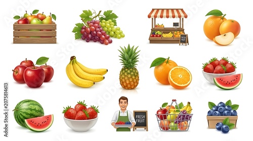 Colorful healthy food items arranged creatively.