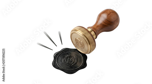 Vintage brass wax seal stamp with black wax impression document authentication official signature impression security communication correspondence stationery certificate heritage crafting