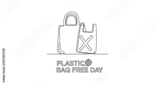 фотографія Plastic Bag Free Day concept: Reusable bag and prohibited plastic bag icon