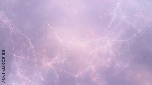 Abstract digital network with glowing nodes and connecting lines on purple background