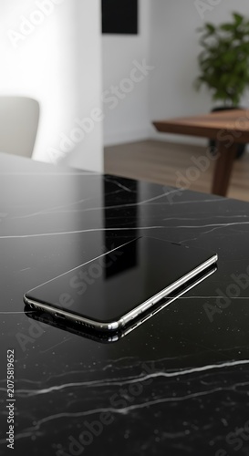 Sleek Smartphone on Marble Surface - A Modern Technology Still Life.