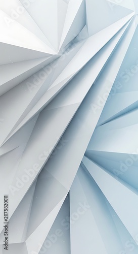 Complex geometric planes converge in a dynamic abstract composition of white and light blue shades
