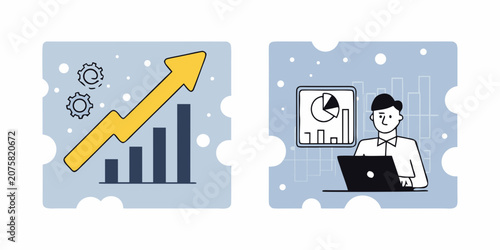Business Growth Illustration With Chart And Analyst Linear Style