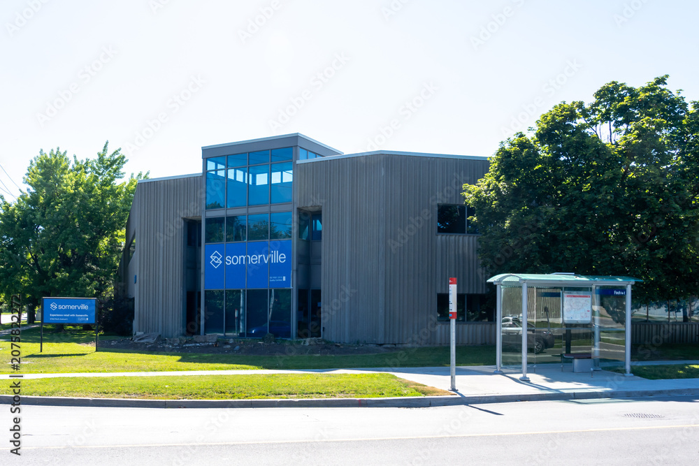 Obraz premium Scarborough, Toronto, Canada - June 27, 2026: Headquarters of Somerville Merchandising on Finch Avenue East, Scarborough, Toronto, ON, Canada. Somerville Merchandising is a North American retail disp