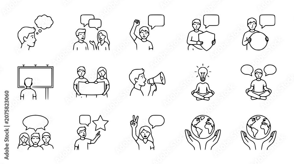 Fototapeta premium Set of Icons: Protest, Communication, Ideas, and Global Issues
