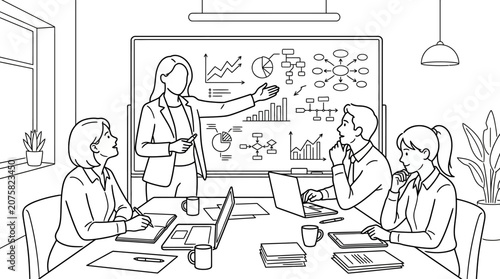 Tableau sur toile Funny cartoon illustration of a teacher and students in a classroom, humorous co