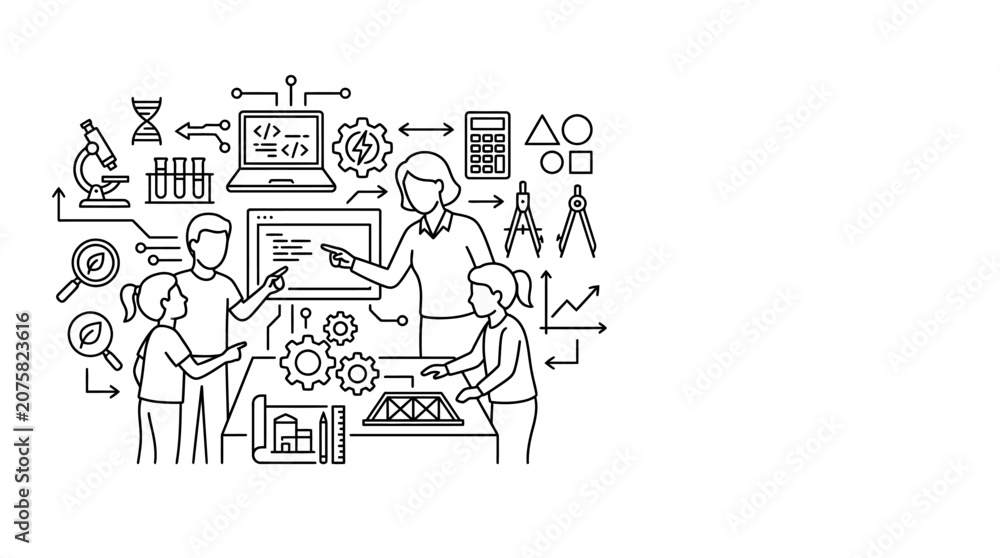 Obraz premium Funny business cartoon man and woman working at computer creating sketch drawing for happy birthday card illustration, comic humor gag, workplace fun