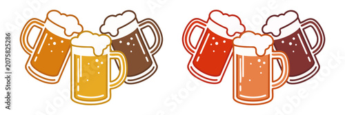Tableau sur toile Beer Mug Cheers Vector Icon Set with Foamy Craft Beer Glasses for International
