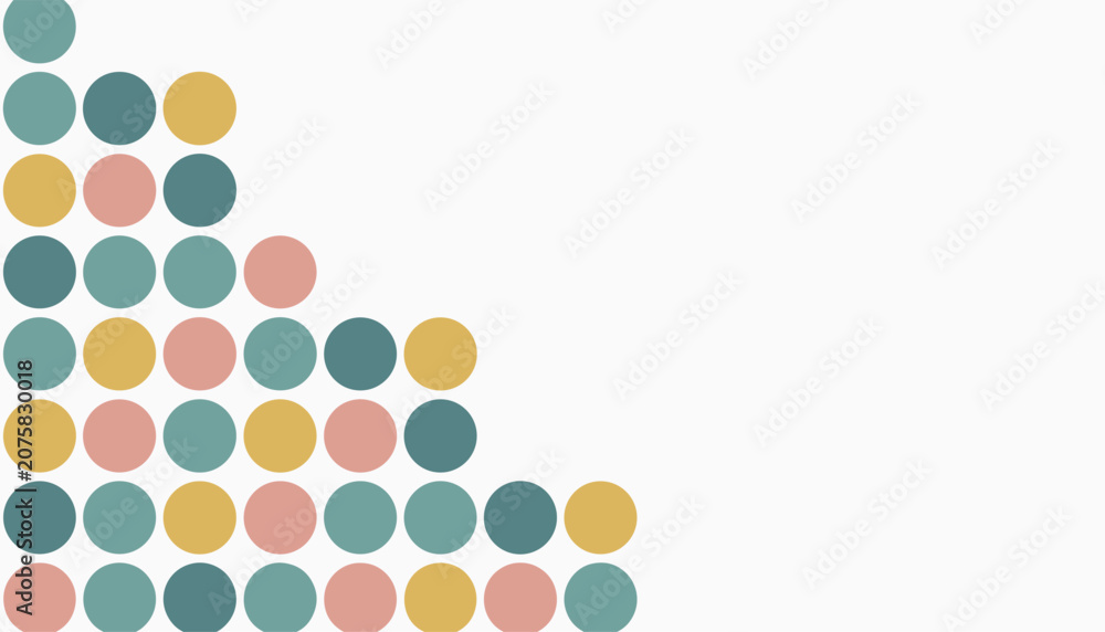 Fototapeta premium Abstract geometric background featuring colorful pastel dots arranged in a step-by-step triangular grid design.