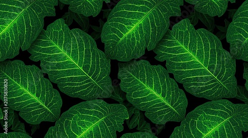 Vibrant Green Leaves with Prominent Veins.