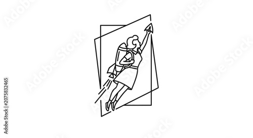 Woman with Jetpack Flying Upwards, Symbol of Success, Ambition, and Empowerment