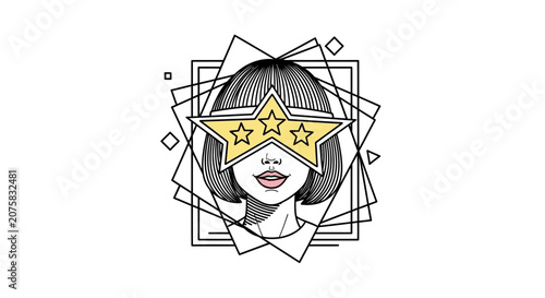 Woman with Star Sunglasses and Geometric Shapes, Abstract Art, Modern Style