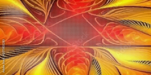 Vibrant Abstract Background With Warm Floral Pattern, Halftone Texture and Fiery Color Gradient