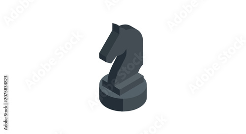 Isometric Black Chess Horse Knight Piece Isolated on White Background for Strategic Competition and Logic Game