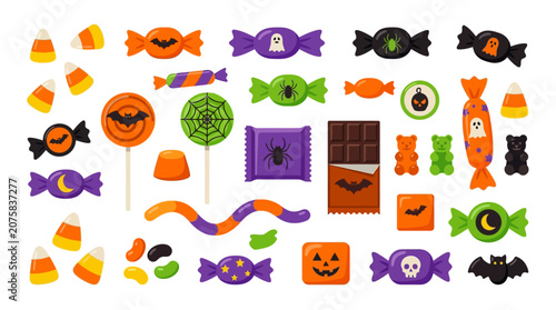 Fotografija Halloweenthemed candy treats with spooky elements like pumpkins, bats, ghosts