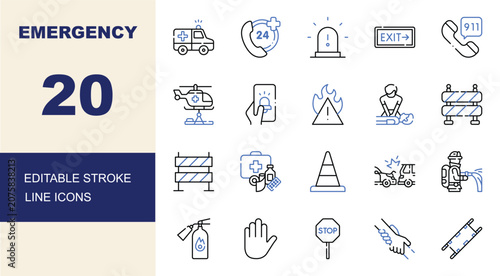 Foto Emergency editable stroke line icons set
