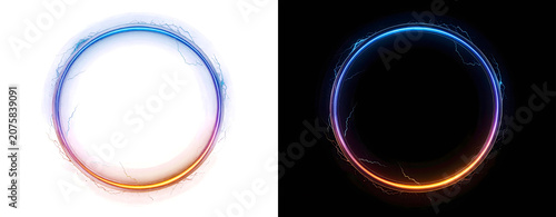 Glowing neon circle light effects.