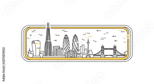 London Skyline Icon: Famous Landmarks in Minimalist Line Art Style