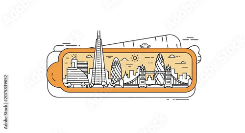 London Skyline Illustration: Iconic Landmarks in a Stylized Linear Design