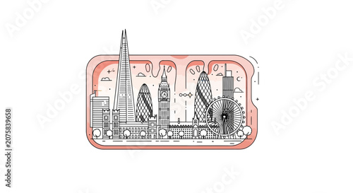 London Skyline Illustration: Iconic Landmarks in Minimalist Line Art Style