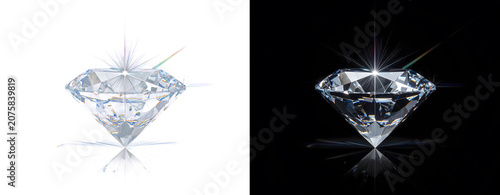 Sparkling diamond gemstone on black background.