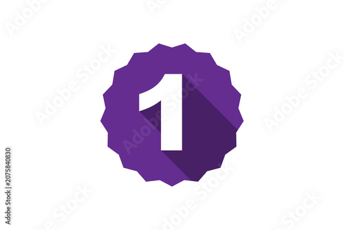 Purple Number One Badge With Long Shadow First Place Award Emblem Icon