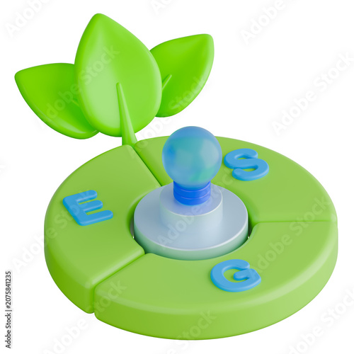 Tableau sur toile ESG Criteria for Sustainable Investment and Green Business Concept with Growing Plant and Light Bulb 3D Illustration