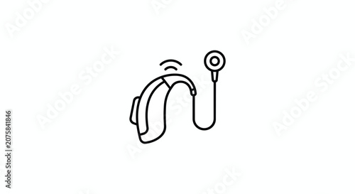 Behind the Ear Hearing Aid and Cochlear Implant Outline Illustration for Audiology and Medical Healthcare