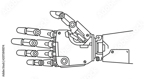 Robotic Arm Mechanical Hand Bionic Prosthetic Drawing for Futuristic Science and Technology Concepts