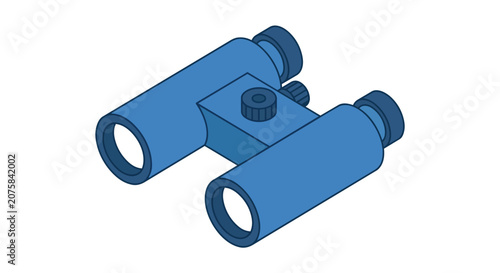 Isometric Blue Binoculars Illustration for Optical Observation Search Discovery and Exploration Design