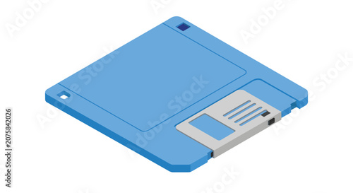 Isometric Blue Floppy Diskette Illustration Representing Retro Data Storage and Vintage Computer Hardware