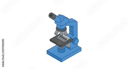 Blue Isometric Microscope Illustration for Scientific Research Laboratory Equipment and Academic Study Projects
