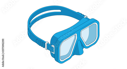 Isometric Blue Diving Mask Graphic for Scuba Snorkeling and Underwater Swimming Adventure Summer Equipment Accessory