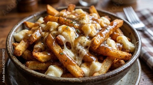 Delicious Canadian poutine with crispy fries, cheese curds, and gravy